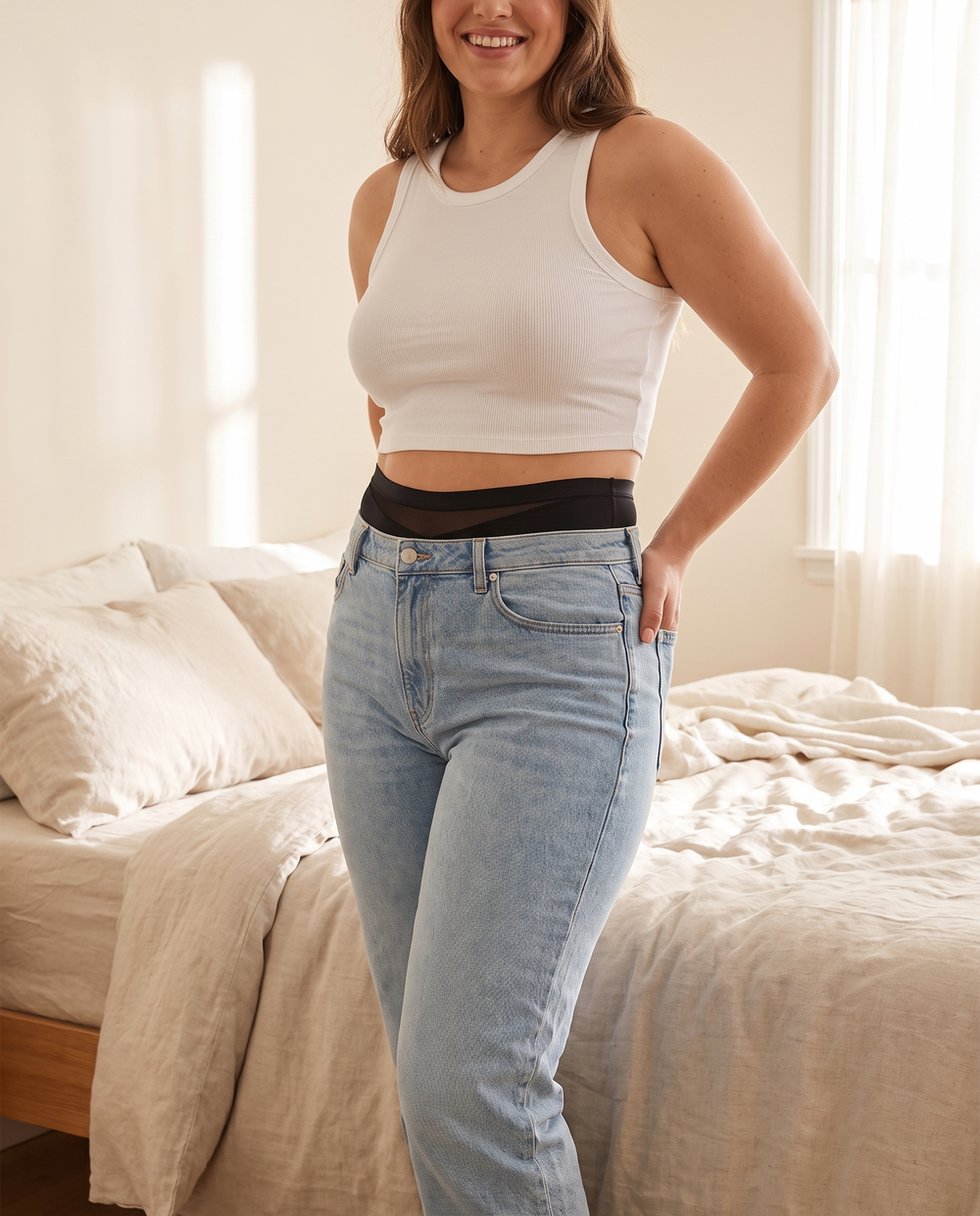 Sous un jean taille haute
